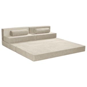 Astral - Canapé 3 places convertible en velours texturé - Beige