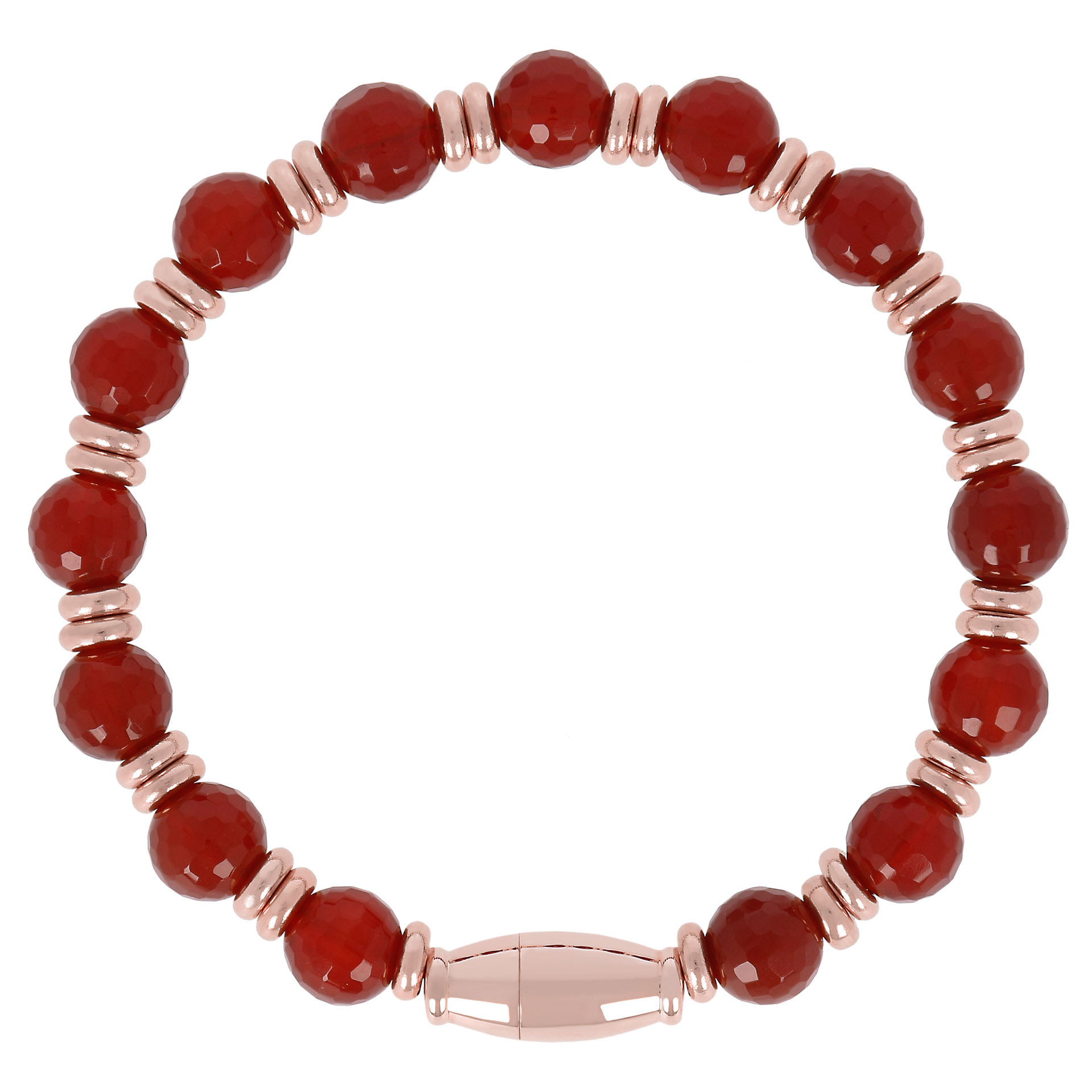 Bracciale con Sfere in Corniola Rossa Sfaccettata e Rondelle Golden Rosé