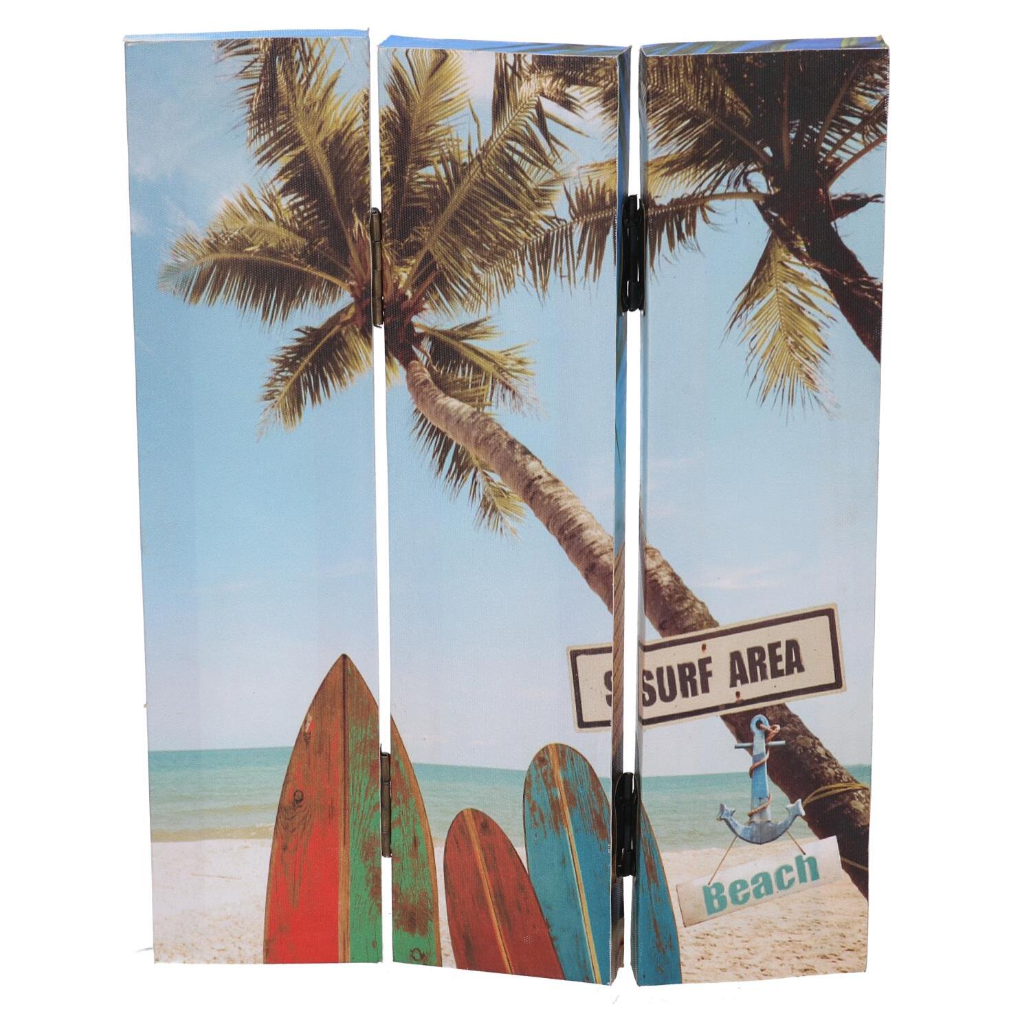 Paravento con stampa a 3 ante Mare e palme cm120,6x2,5h180