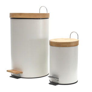 Poubelle A Pedale Metal Et Bambou Blanc X2
