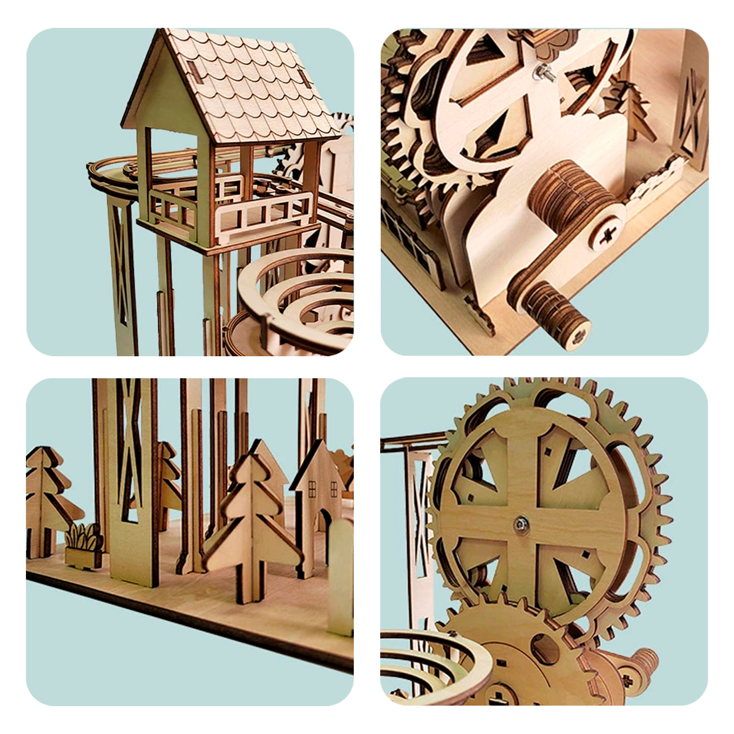 Maqueta de Madera 3D, con movimiento mecánico diseño de Pista de bolas Jungla. 250 piezas