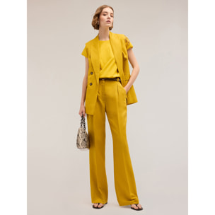 Motivi - Pantalones modelo palazzo con pinzas de lino y viscosa - Amarillo