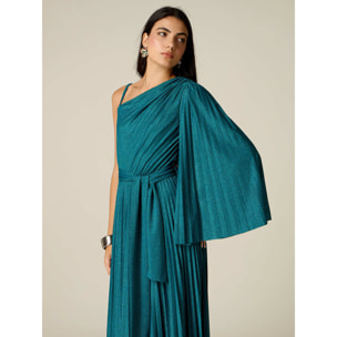 Oltre - Vestido asimétrico plisado en jersey lurex - Petrol Blue