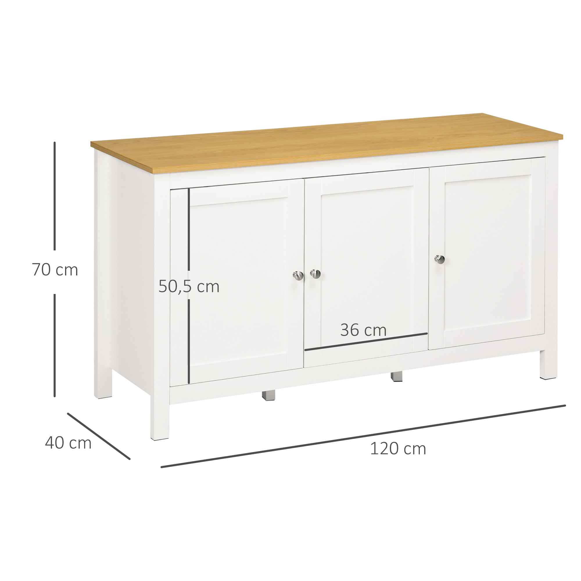 Aparador Armario de Cocina con 3 Puertas Buffet de Salón con Estantes Ajustables para Comedor Estilo Moderno 120x40x70 cm Blanco