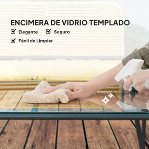 Conjunto Jardín Exterior de Ratán Conjunto Terraza Resistente a la Intemperie Muebles Jardín Exterior con 2 Sillones Sofá de 2 Plazas y Mesa de Tablero de Vidrio Templado Natural