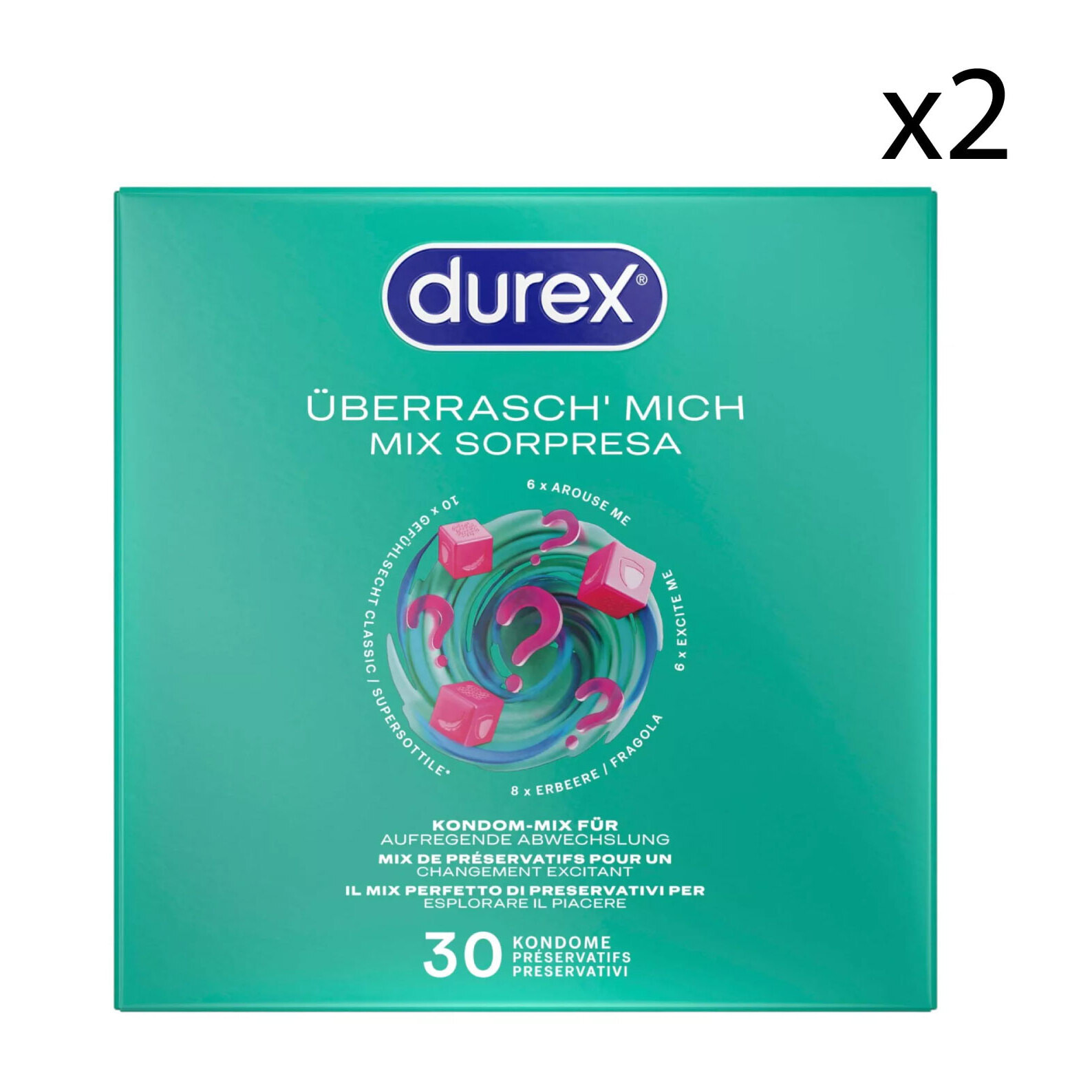 2x Durex Mix Sorpresa Preservativi Misti - 2 Confezioni da 30 Profilattici