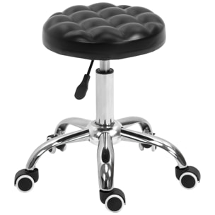 HOMCOM Tabouret massage à roulettes réglable en hauteur pivotant 360° assise synthétique capitonnée noire