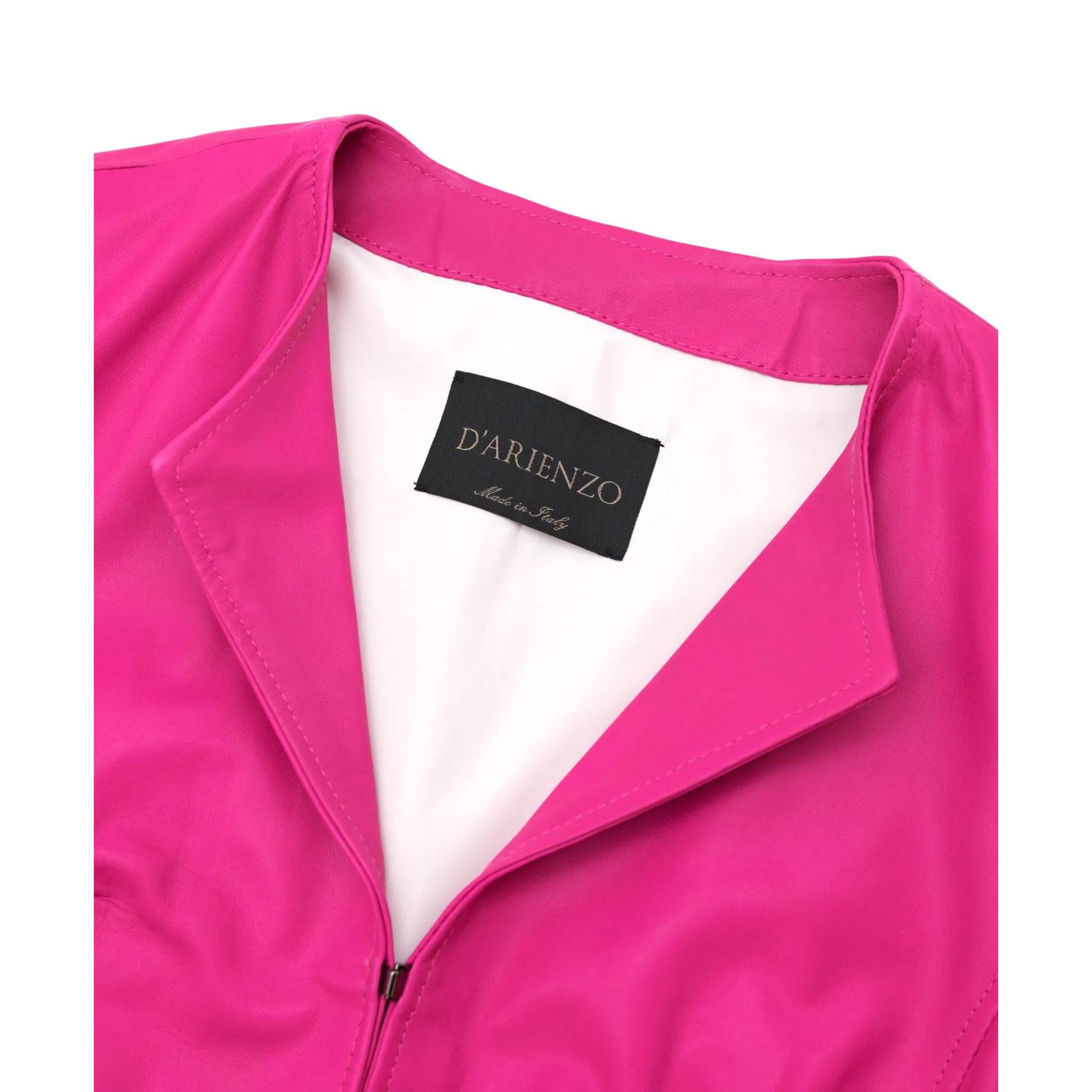 Giacca corta bolero in pelle naturale fuxia girocollo