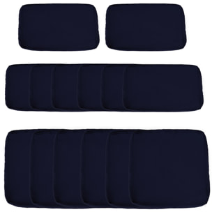 Lot de 14 housses de rechange coussins salon de jardin - 6 housses coussin d'assise, 8 housses coussin dossier - housses zippées polyester déperlant bleu