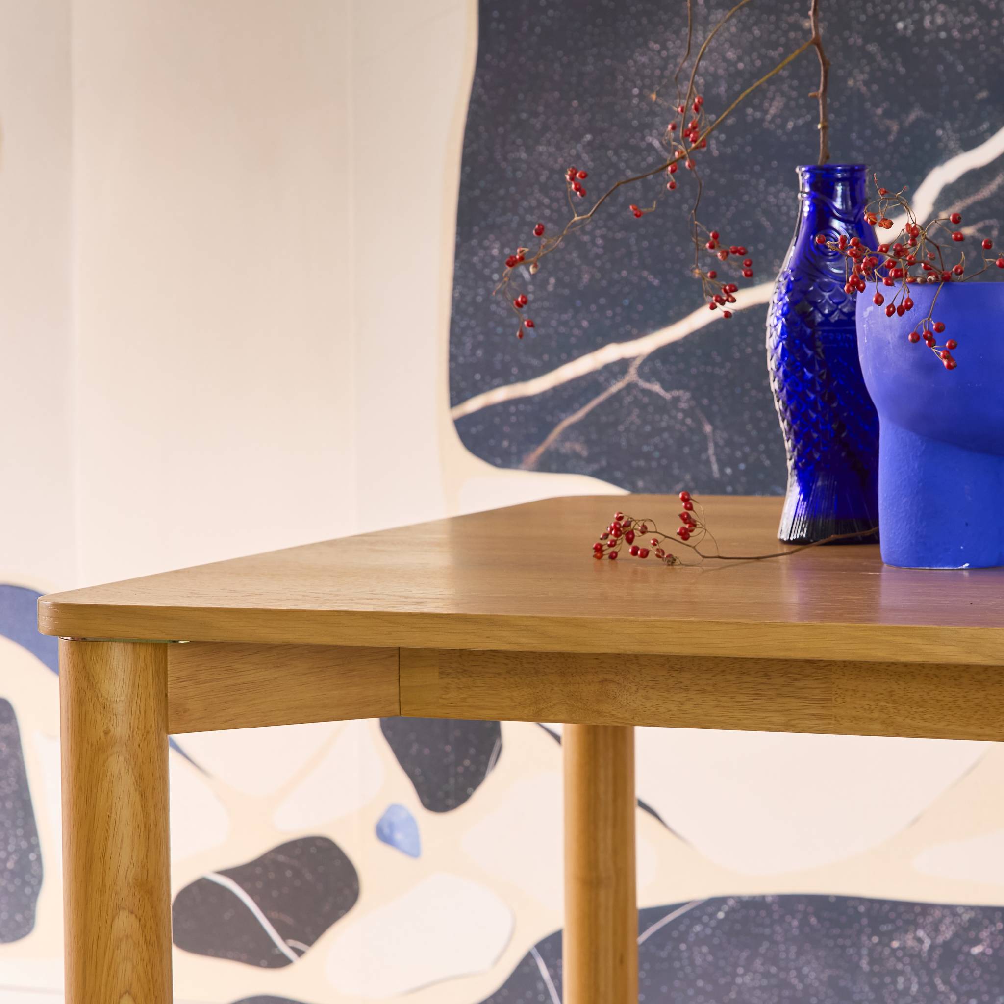 Table à manger rectangulaire bois d'hévéa et placage chêne naturel 6 places - 180 x 100 x 75 cm - Solene