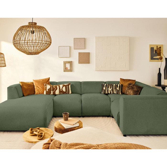 Suaro - Canapé modulable panoramique d'angle droit 7 places en tissu texturé - Vert