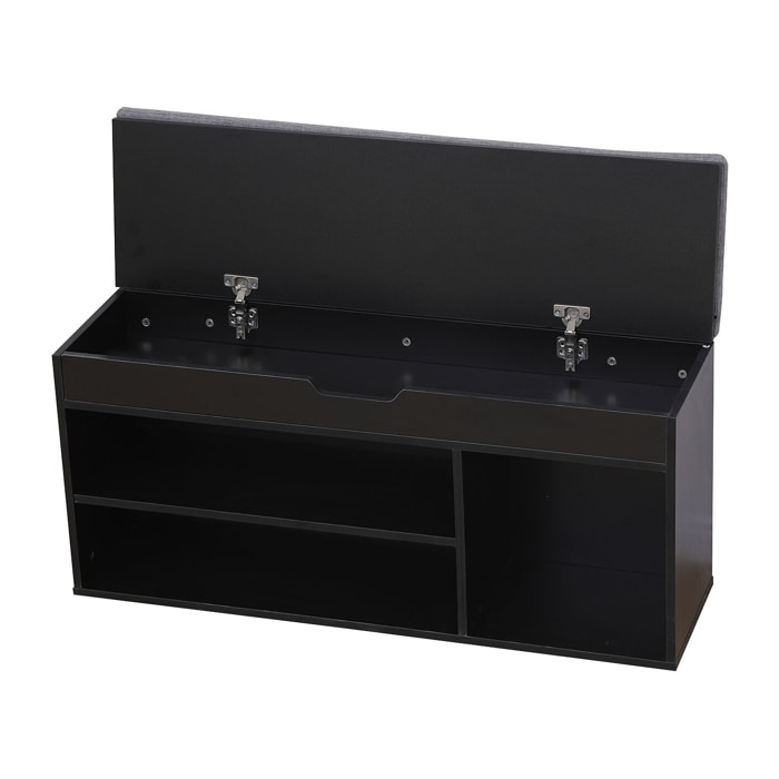 Meuble à chaussures trois casiers avec coffre noir ALAN