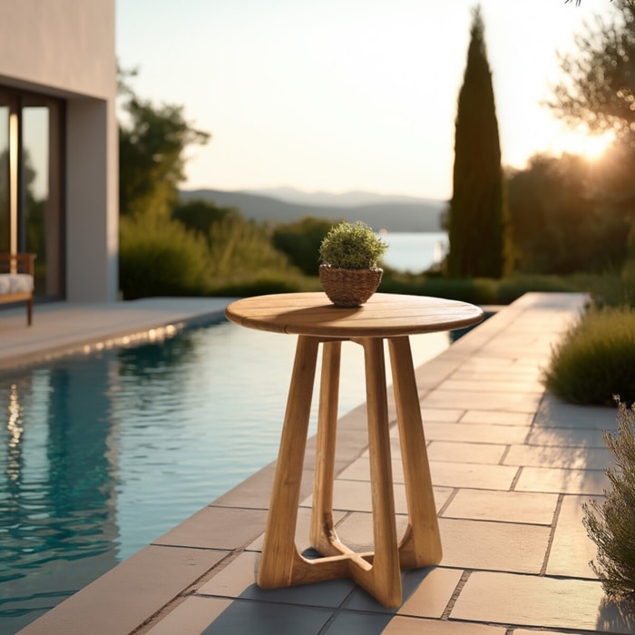 COLINE - Table à manger de jardin ronde en bois de teck recyclé D70cm (2 COLIS)