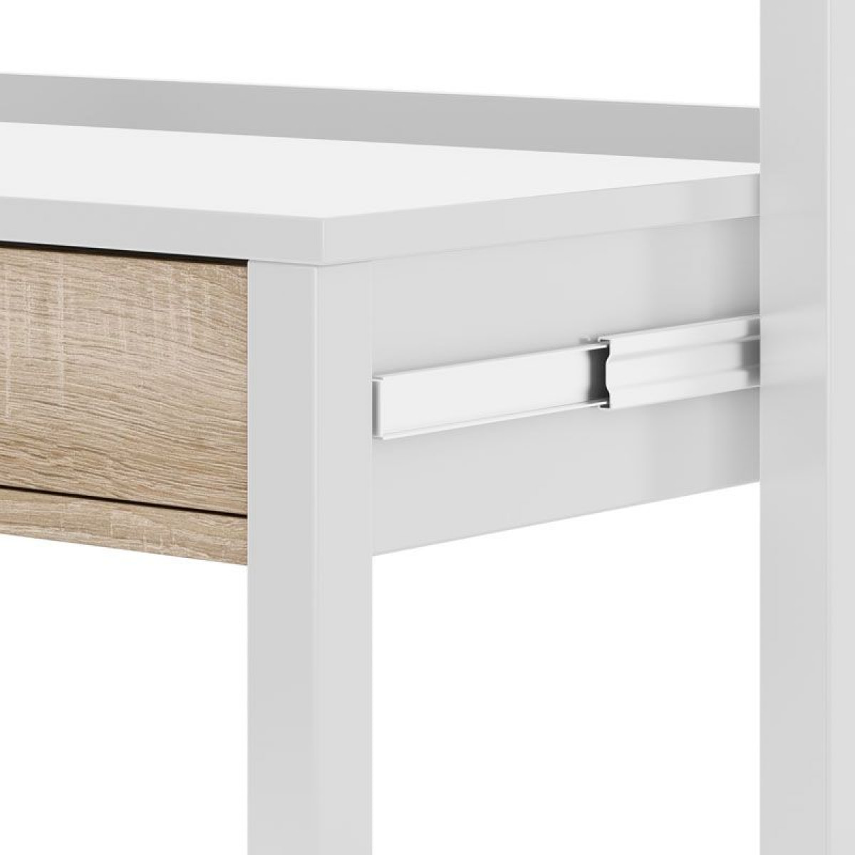 Mesa de escritorio extensible con 2 cajones en blanco artik y roble canadian 98,5x36-70 cm Bureau Blanco Artik (Blanco Mate) - Roble Canadian