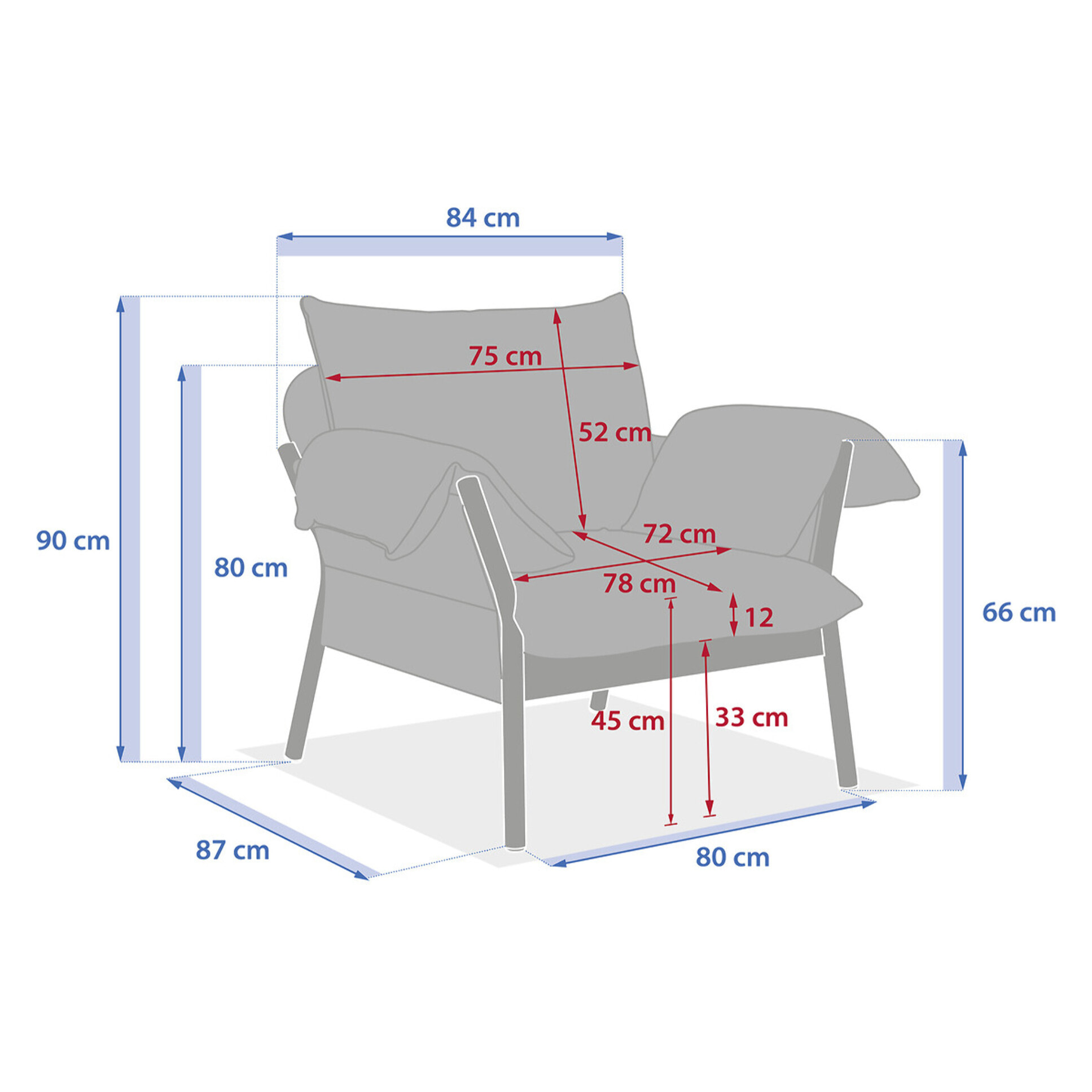 Fauteuil de salon de jardin "Odemilia" gris aluminium et polyester