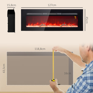 Cheminée électrique 1800W effets flammes LED 3D réglables - timer, thermostat, télécommande - noir