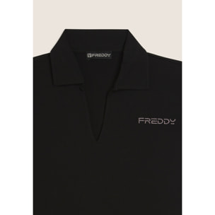 T-shirt Manica Corta con Scollo a V e Collo a Camicia