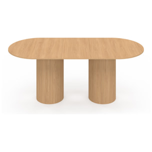 Table à manger extensible Albane 2 pieds pylône effet hêtre 160-200cm