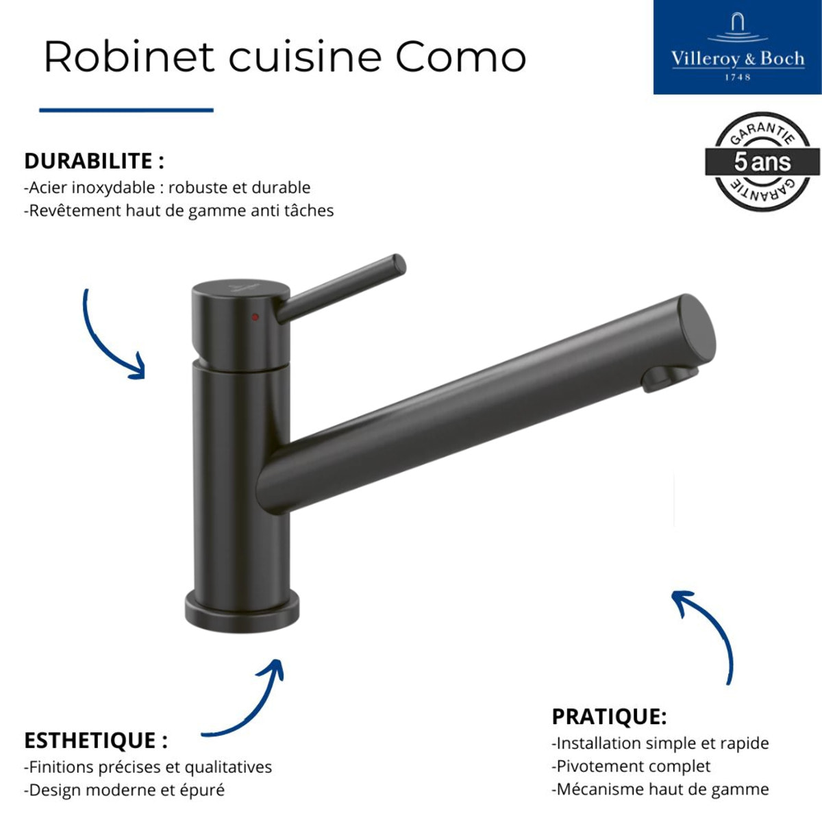 Robinet cuisine Como Anthracite