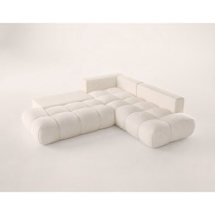 Yulin - Canapé d'angle L 5 places convertible avec coffre en tissu bouclette - Beige
