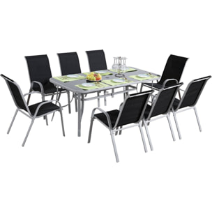 Table et chaises de jardin en textilène "Cordoba XL 180" - Phoenix - 8 places - Noir