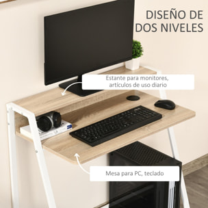 HOMCOM Escritorio Mesa de Ordenador 84x45x85 cm con Encimera de Madera y Patas de Metal Estilo Moderno para Oficina Estudio Dormitorio Carga 20 kg Roble