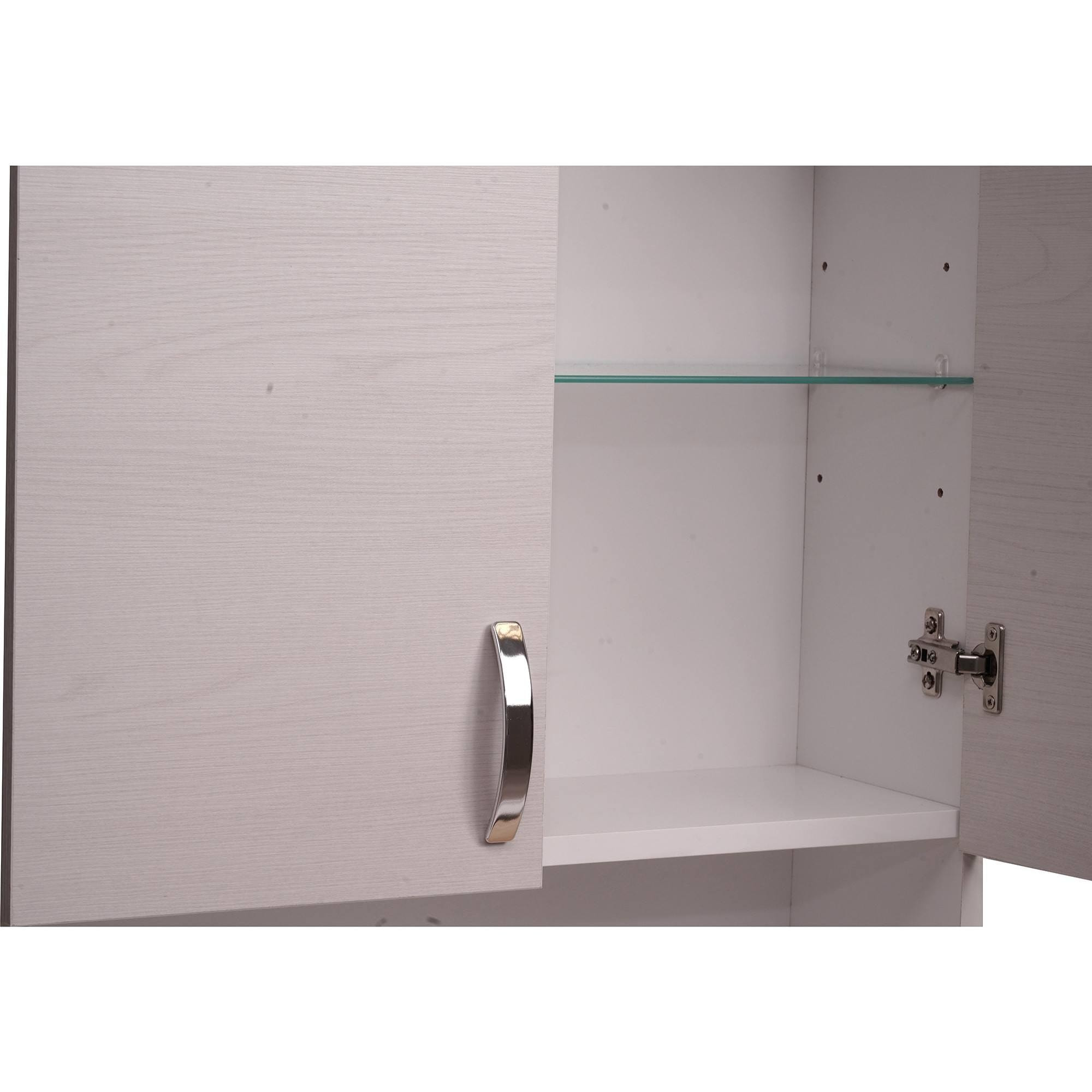 Armadietto da bagno Made in Italy, Mobiletto pensile da bagno a due ante, Pensile da muro con vano portaoggetti, cm 58x22h70, colore Rovere sbiancato