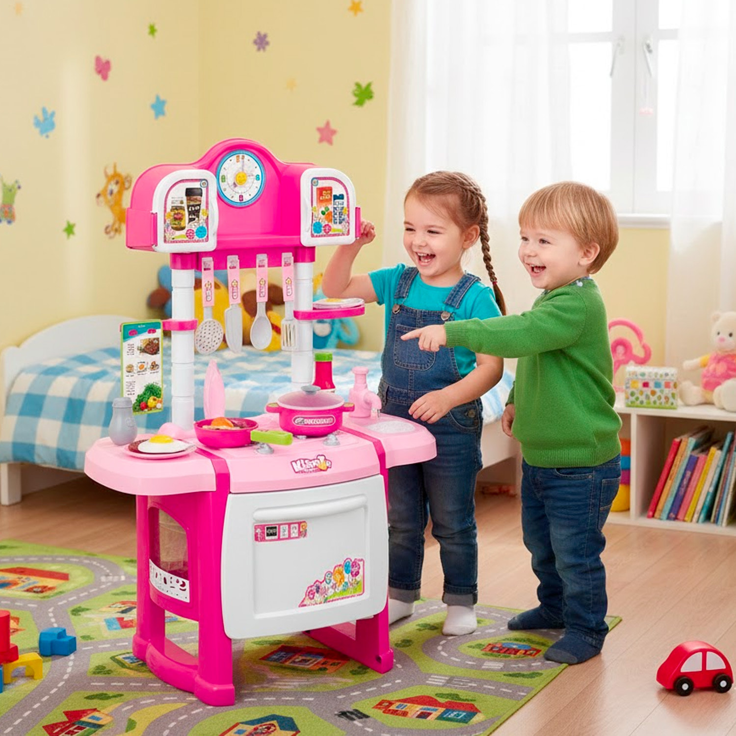 Cucina Giocattolo Per Bambini Con Luci E Suoni Realistici 18 Accessori Rubinetto Con Riciclo Dell'Acqua Set Cucina Educativo 3–8 Anni Rosa E Bianco