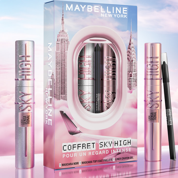 Maybelline New York - Coffret Regard Intense - Liner Crayon Gel + Mascara Very Black + Mascara top coat pailleté - 3 produits