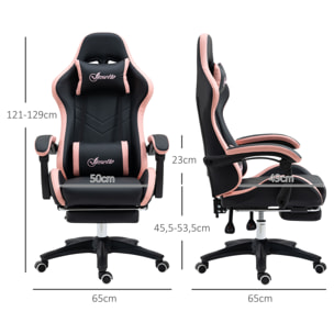 Chaise gaming - chaise de bureau gamer inclinable réglable repose-pieds rétractable coussins synthétique noir rose