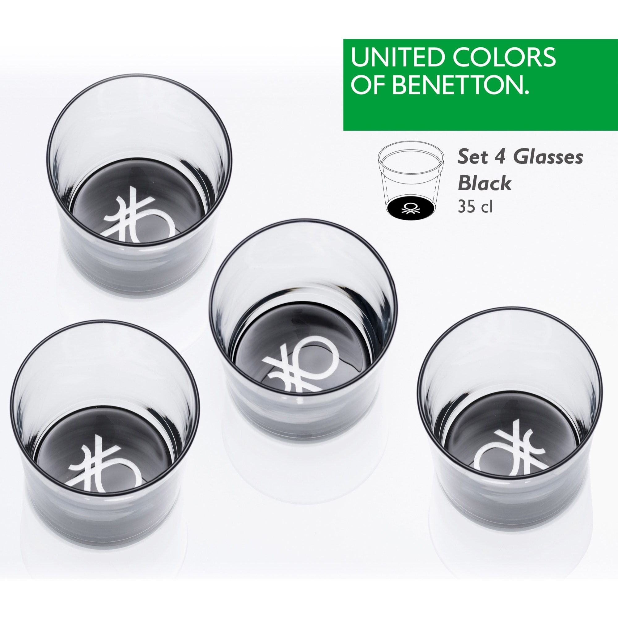 Set 4pcs vasos de agua cristal logo inferior negro  benetton