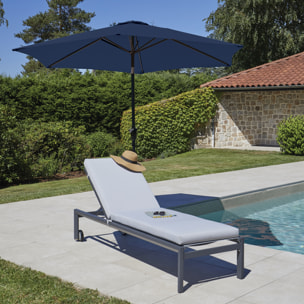 Parasol Centré et Inclinable Ø 3 m en Aluminium - Bleu Foncé