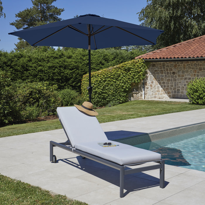 Parasol Centré et Inclinable Ø 3 m en Aluminium - Bleu Foncé