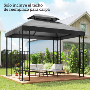 Techo de Repuesto para Cenador, 4x3 m, Cubierta de Repuesto con Techo Doble, 10 Orificios de Drenaje y Protección UV, SOLO Toldo de Recambio para Pabellón Gazebo, Gris