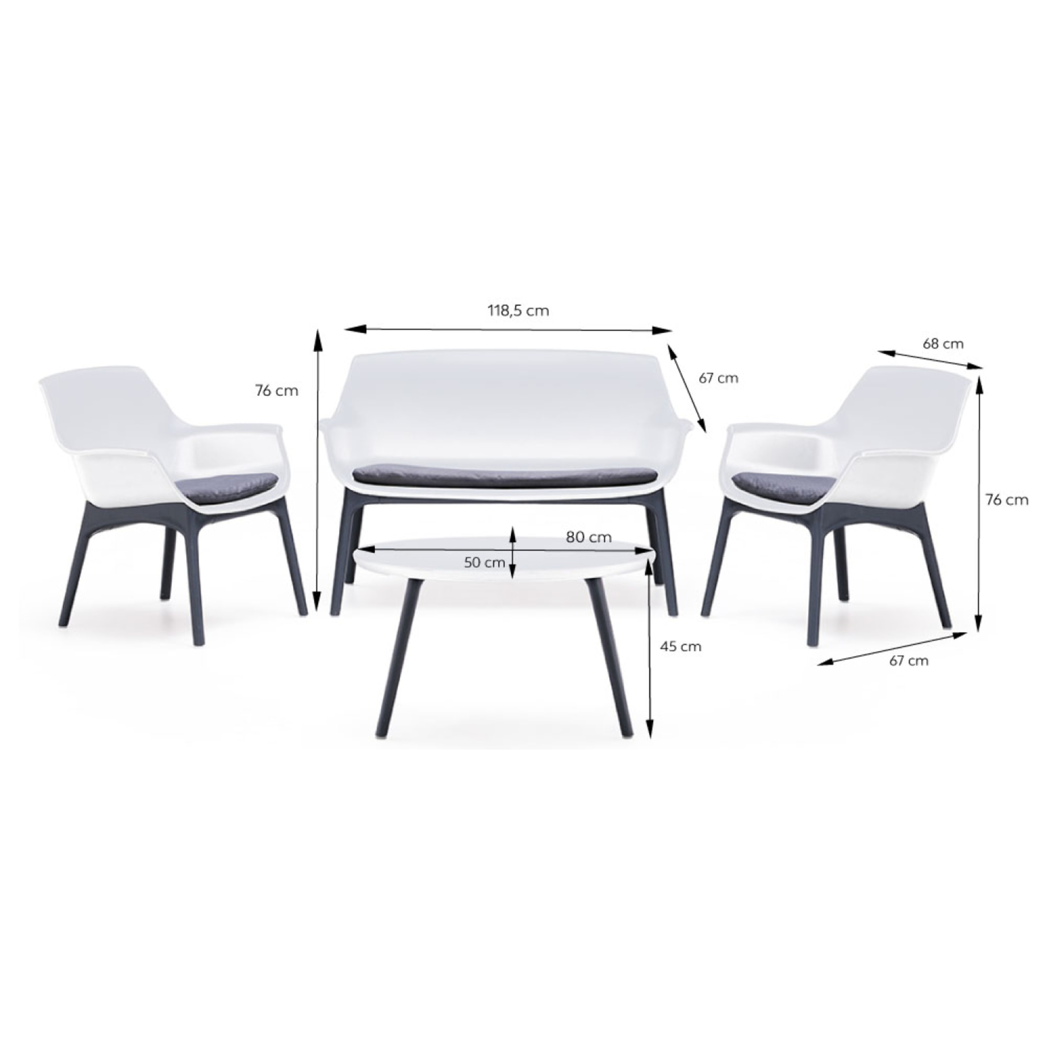 Salon de jardin 4 places blanc avec table basse BUCA