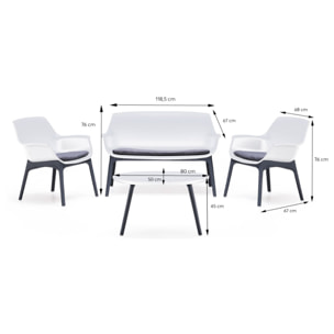 Salon de jardin 4 places blanc avec table basse BUCA