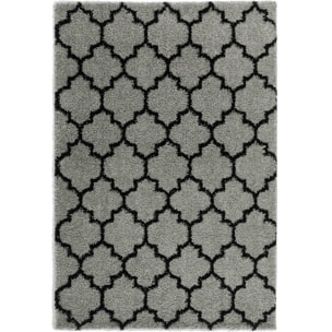 Trellis - tapis shaggy de salon en laine artificielle gris et noir