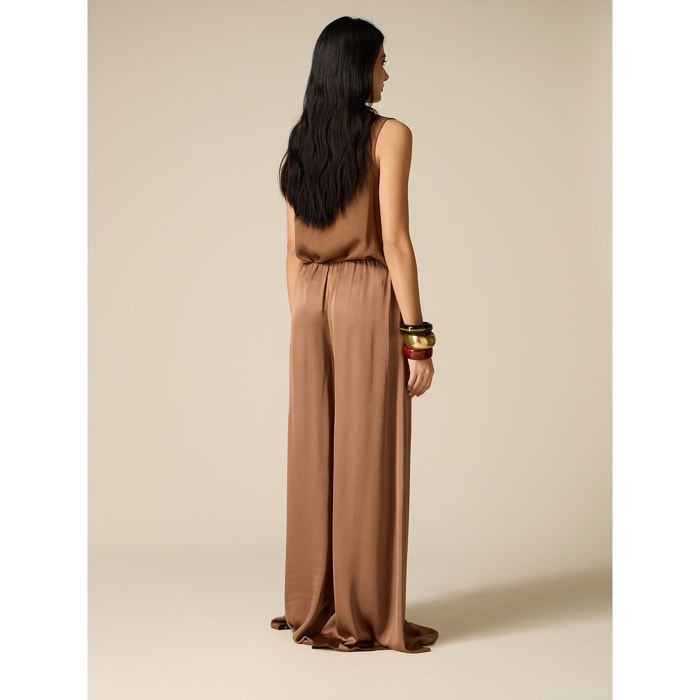 Oltre - Pantaloni palazzo in raso di viscosa - Marrone