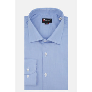 Camicia Uomo 1 Bottone Francese Slim Popeline Quadro Piccolo Blu\Bianco