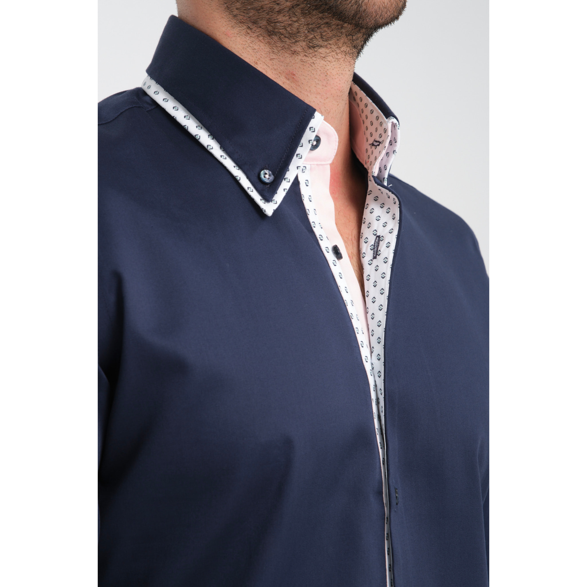Camicia Uomo Botton Down Slim Satin Unito Blu