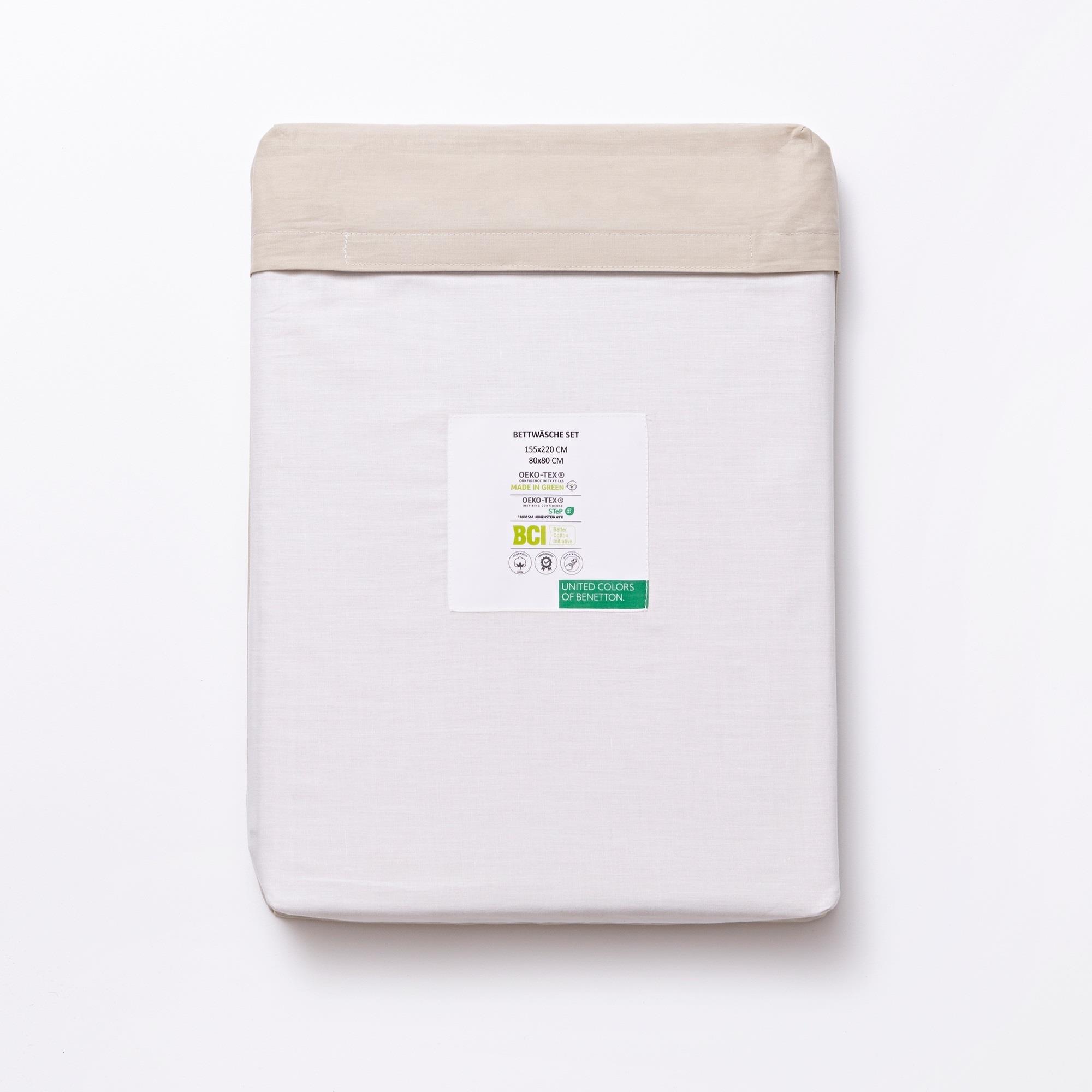 Set 2pc cama (funda nórdica 155x220cm + funda de almohada 80x80cm) 200tc 100% algodón beige y blanco neutral be