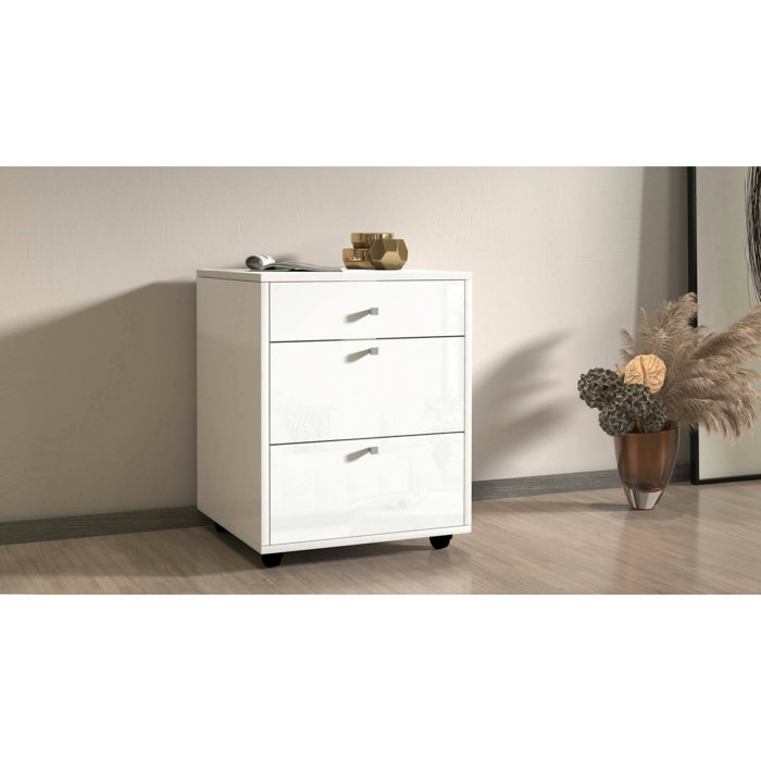 Cassettiera Asgabat, Cassettiera camera da letto , Settimino con 3 cassetti, 47x45h61 cm, Bianco