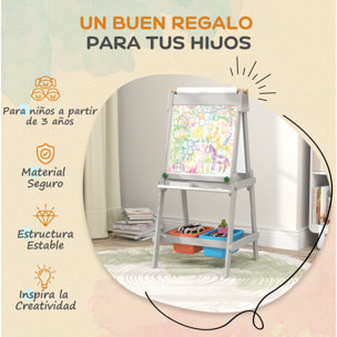 Pizarra Infantil Caballete de Pintura para Niños 3 en 1 Pizarra de Doble Cara con Rollo de Papel Borrador y Cajas de Almacenamiento Gris