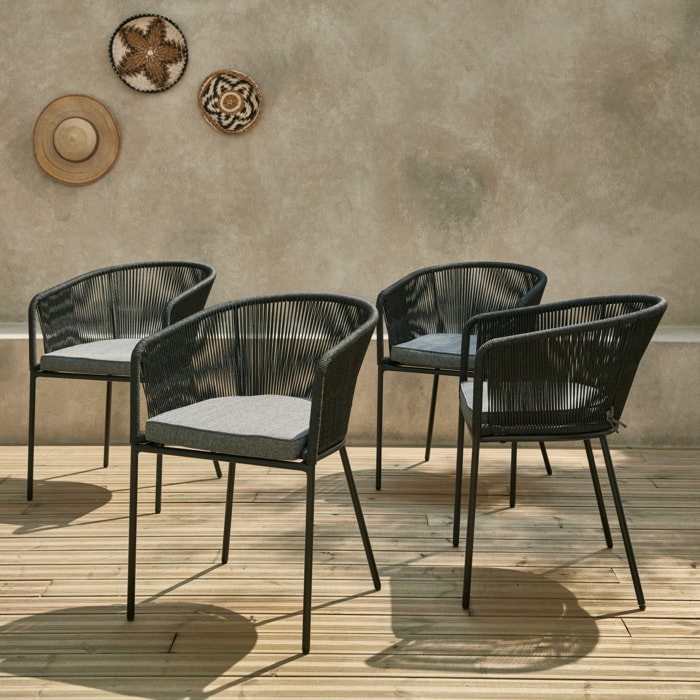 Fauteuil de jardin acier galvanisé et cordes (lot de 4) SANTOS