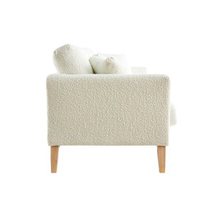 Canapé scandinave déhoussable 3 places en tissu effet laine bouclée blanc cassé et bois clair OSLO