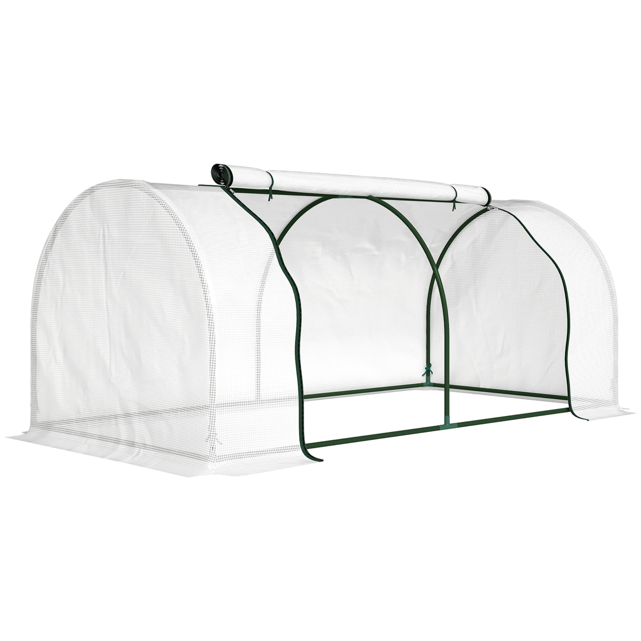 Serre tunnel porte zippée enroulable bâche imperméable acier blanc