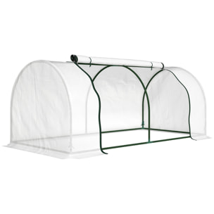 Serre tunnel porte zippée enroulable bâche imperméable acier blanc
