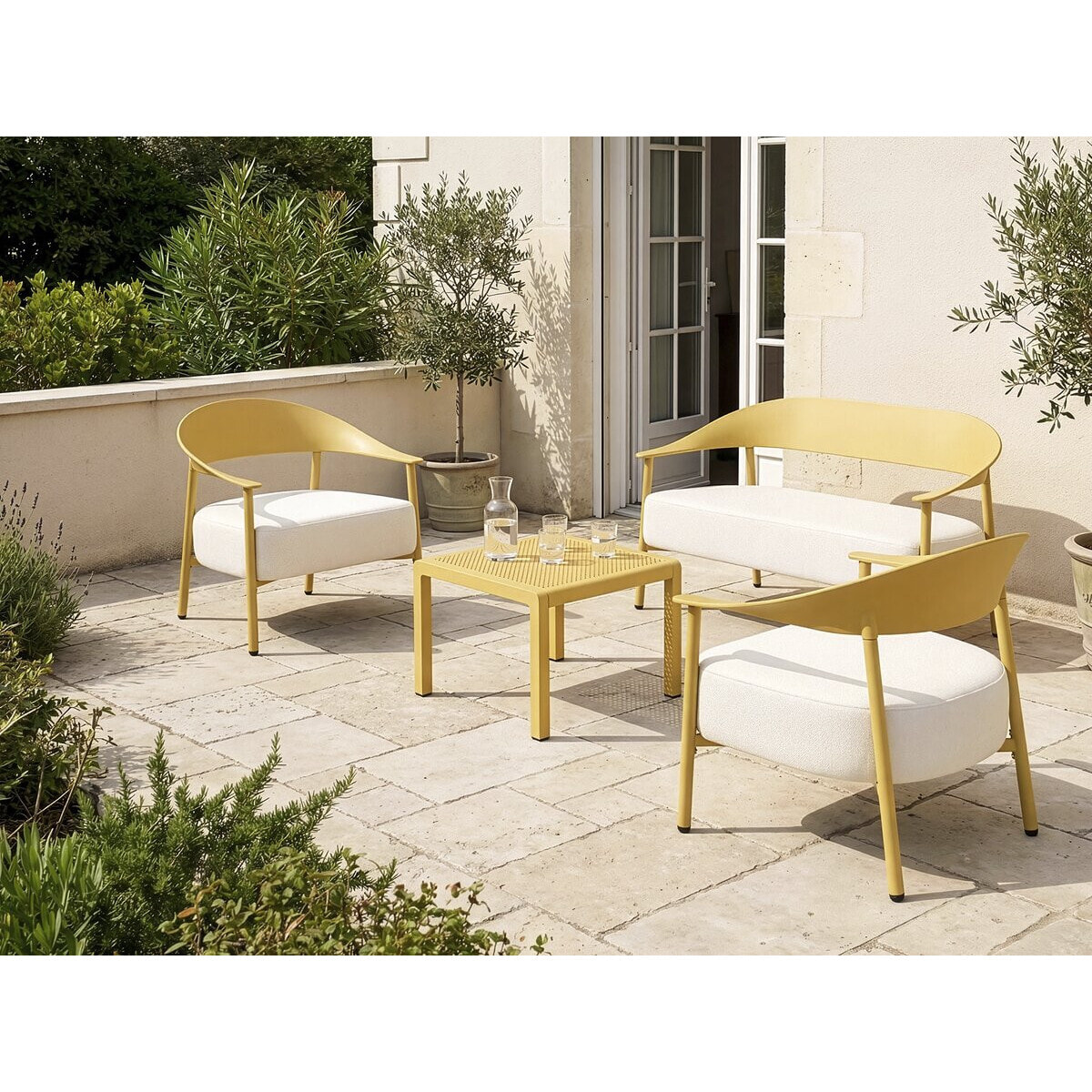 Salon de jardin en métal et plastique "Céora" - 4 places - Jaune