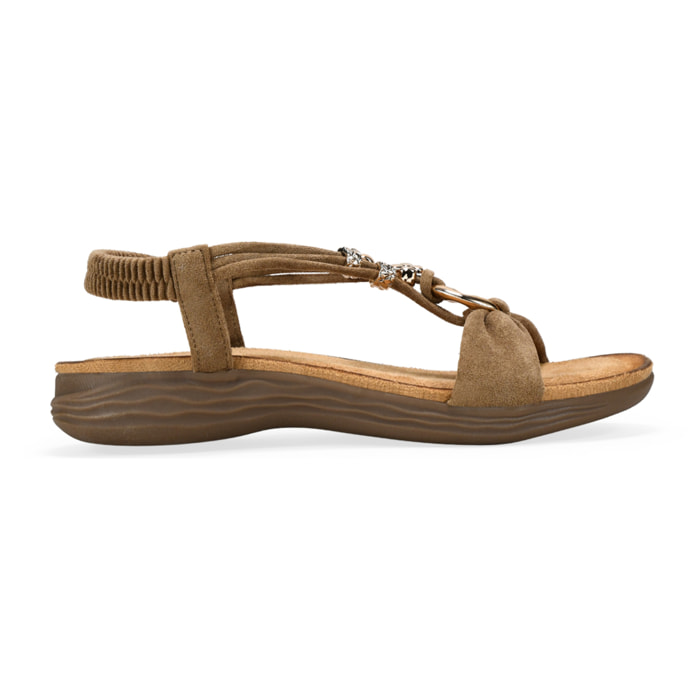 Sandalias elásticas taupe con apliques metálicos