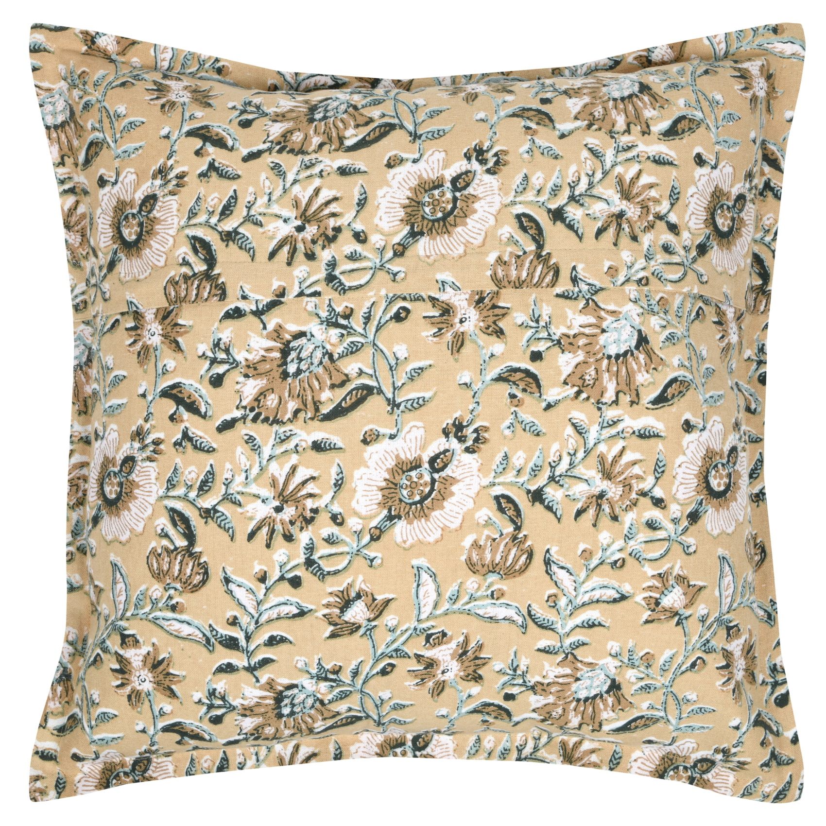 Coussin décoratif végétal graphique - Jaune moutarde